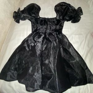 preppy puff sleeve black mini dress